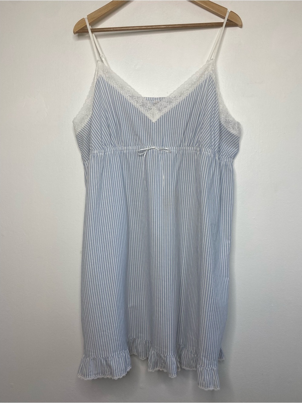 Light Blue Stripe Lace-Trim Women's Sleep Slip
